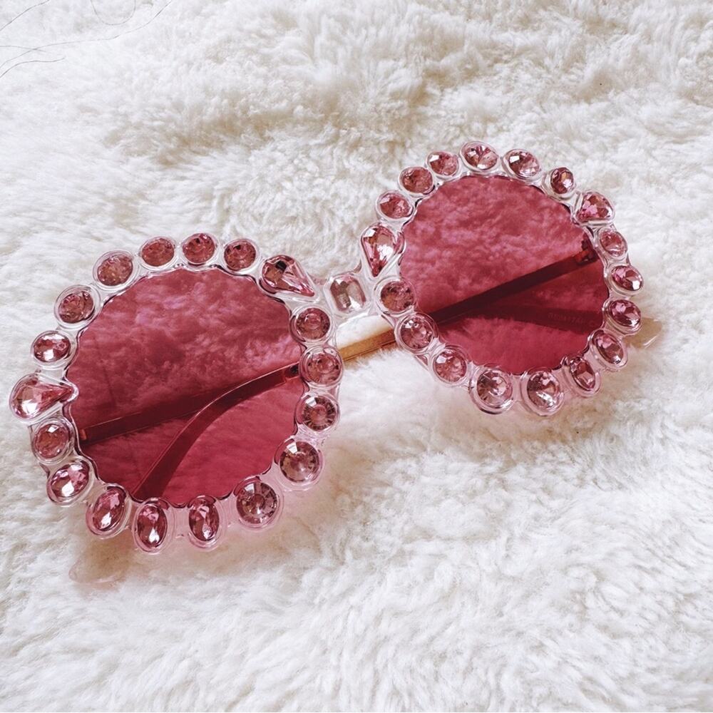 Diana Pink Round Crystal Embellished Sunglasses